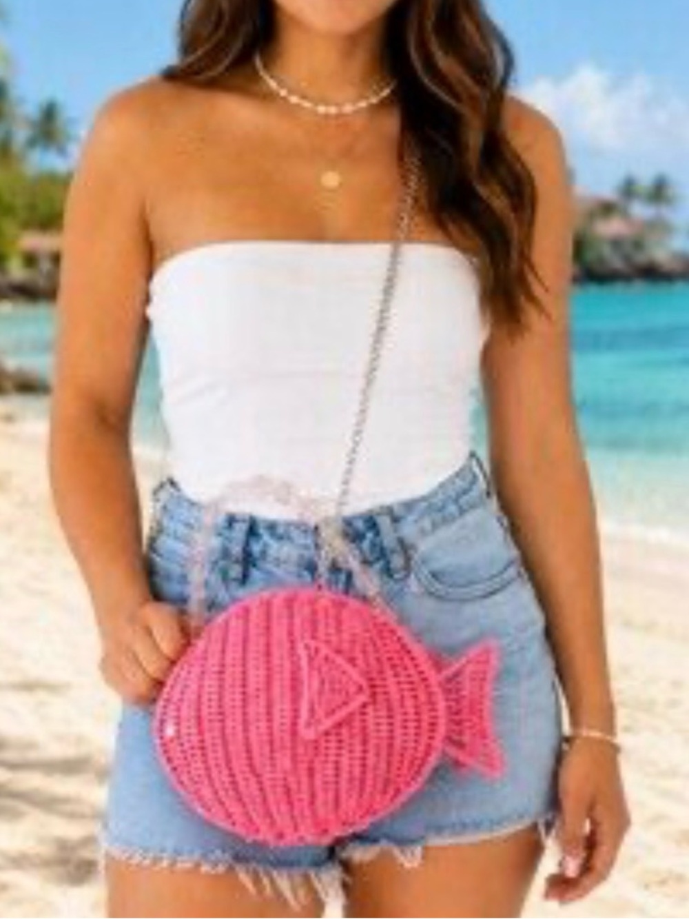 New Tommy Bahama Pink Woven Fish Crossbody Bag - Picture 3 of 10